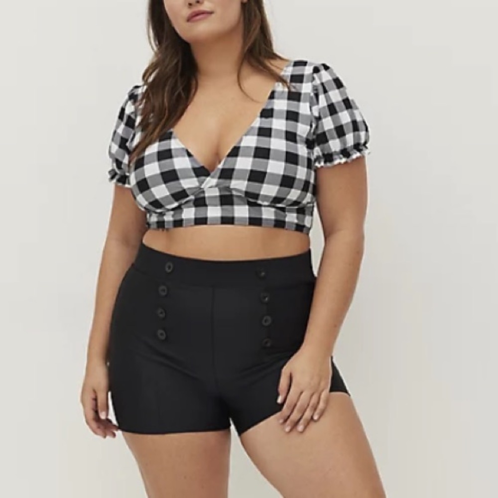 TORRID NWT PUFF SLEEVE RETRO CHIC GINGHAM BIKINI SET